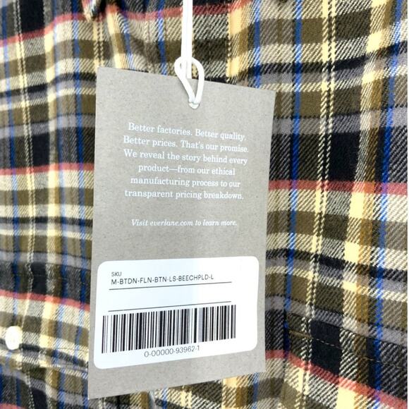 Everlane The Brushed Flannel Shirt Beech Plaid Size Large NWT $90 MSRP - Picture 5 of 7